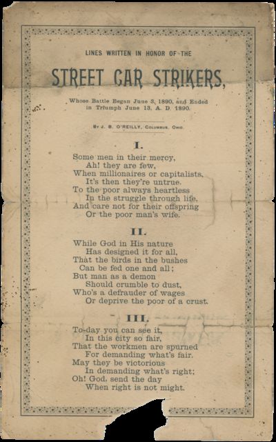 “Lines Written in Honor of the Street Car Strikers”