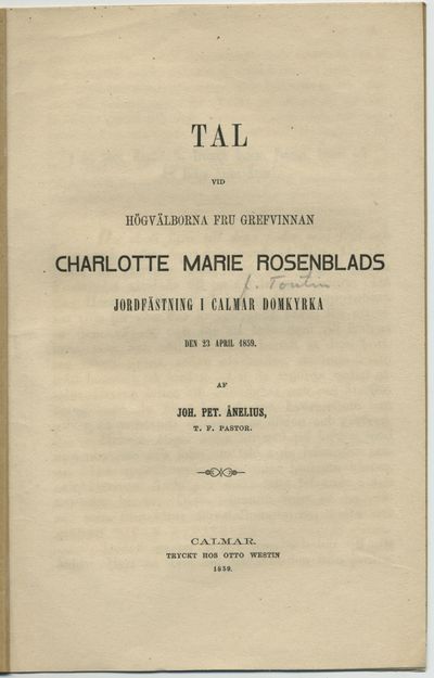 Tal vid högvälborna fru grefvinnan Charlotte…
