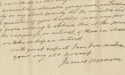President Monroe Gives His Nephew Advice on Life, Career, Education, Residence, and Retirement in a Remarkable Letter to the Boy’s Mother