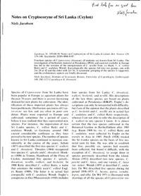 Notes on Cryptocoryne of Sri Lanka (Ceylon).