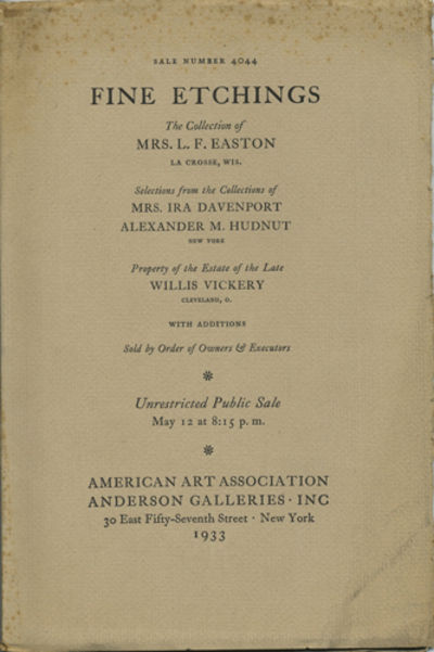 Fine Etchings by Old & Modern Masters. Whistler Venetian and Thames Subjects selected by the late William M. Chase from Whister's Porfolios for the Easton Collection. ... Including Dürer's "Great Fortune." May 12, 1933. Sale 4044