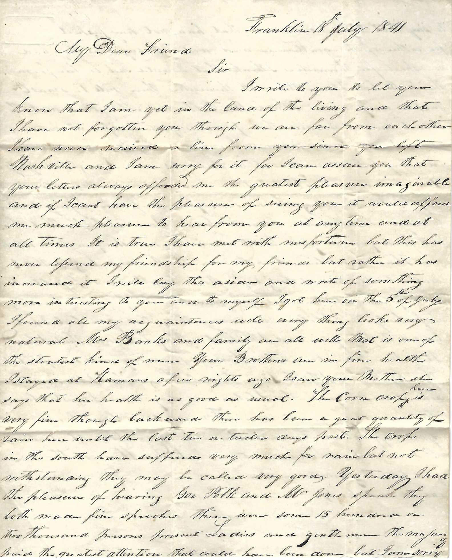 Autograph Letter Signed, Franklin, Tennessee, July