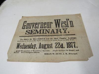 Gouverneur Wesl'n Seminary August 22, 1877 Broadside