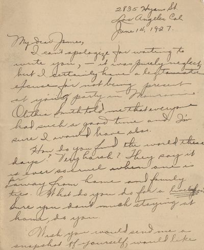 Letters to a Friend at Howard University Discussing Black Theater and Greek Life in 1920s Los Angeles