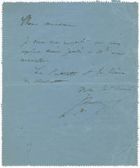 Autograph letter signed "Pasdeloup" to "Madame Brunet Lafleur," a singer