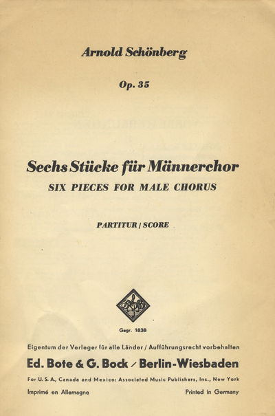 [Op. 35]. Sechs Stücke für Männerchor