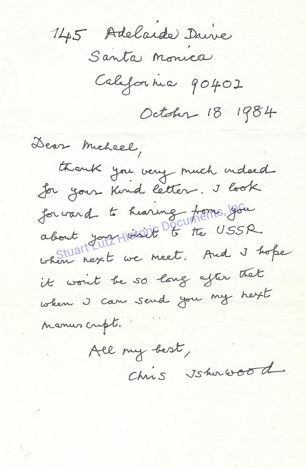 Christopher Isherwood Writes About Sending An Earl
