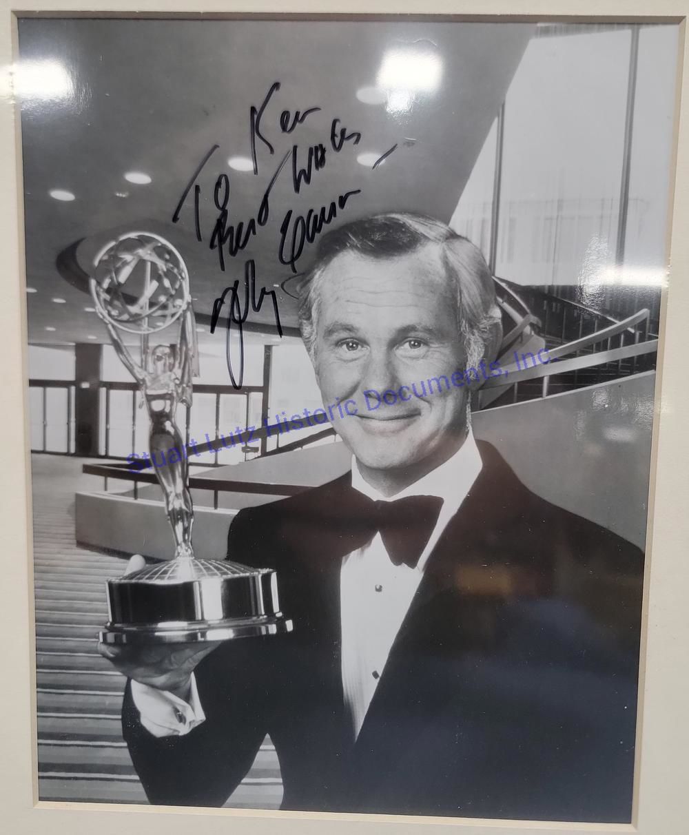 Johnny Carson Holding An Emmy Signed Photograph