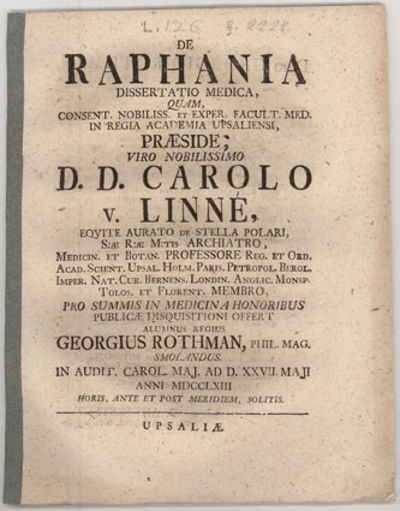 De raphania. Dissertatio medica. A.a.