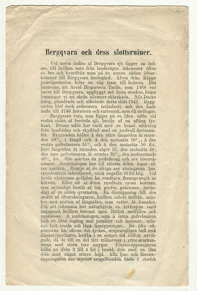 Bergqvara och dess slottsruiner. [=rubrik].