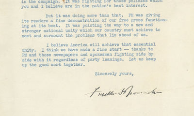 On the Verge of Victory in World War II, President Franklin D. Roosevelt States That He Is “fighting for those policies which…I believe are in the nation's best interest”