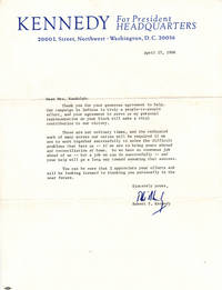 Typed Letter Signed April 27, 1968 on Kennedy For President Letterhead with Related Campaign Materials by Robert F Kennedy - Paperback - Signed - 1968 - from Dale Steffey Books (SKU: 006439)