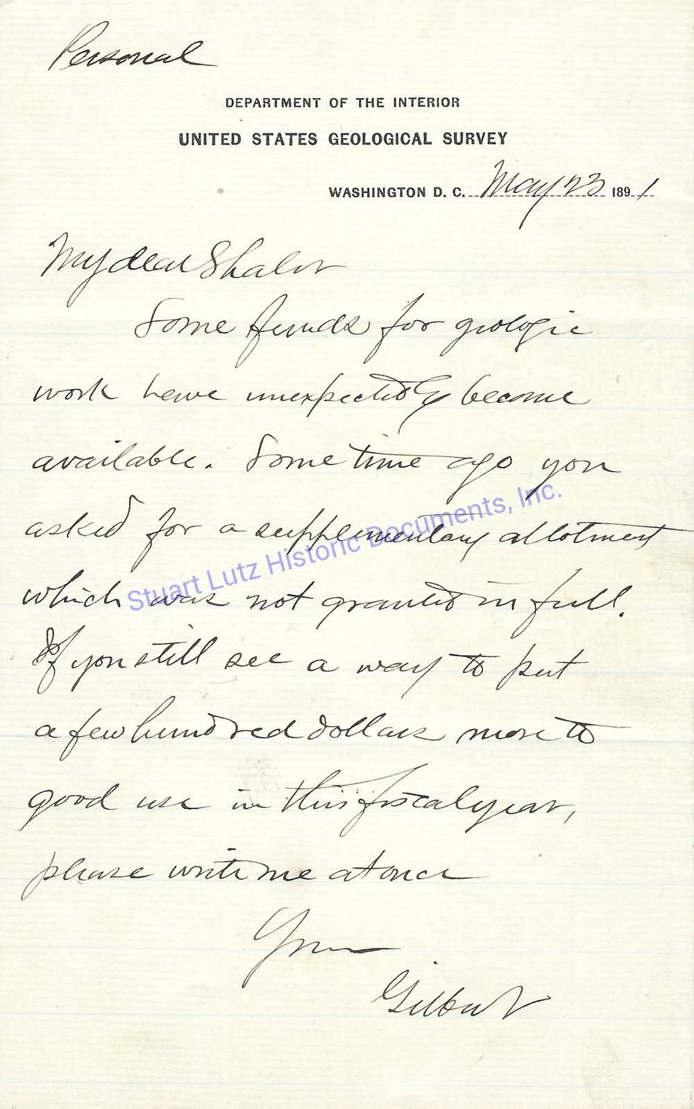 Letter From Early Geomorpholgy Figure G. K. Gilber