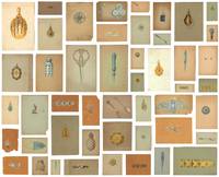 A Collection of Forty-Eight (48) Watercolor and Gouache Jewelry and Silverware Designs