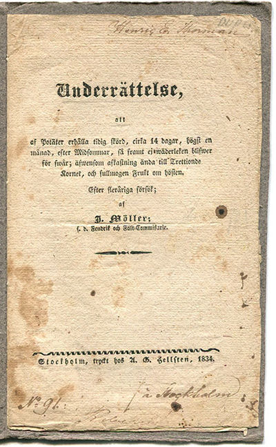 Underrättelse, att af potäter erhålla tidig…