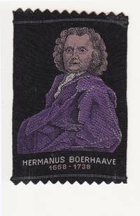 A coloured miniature portrait of Boerhaave, woven on silk, 5 x 7,5 cm