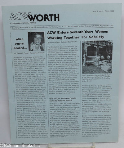 Los Angeles: Alcoholism Center for Women, 1980. Newsletter. 4p., 8.5x11 inches, very good newsletter...