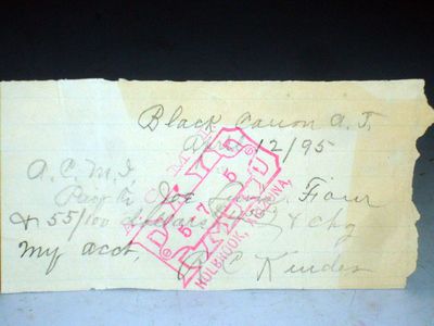 Handwritten Check from Black Canon [sic] (Black Canyon) , Arizona Territory , April 12, 1895