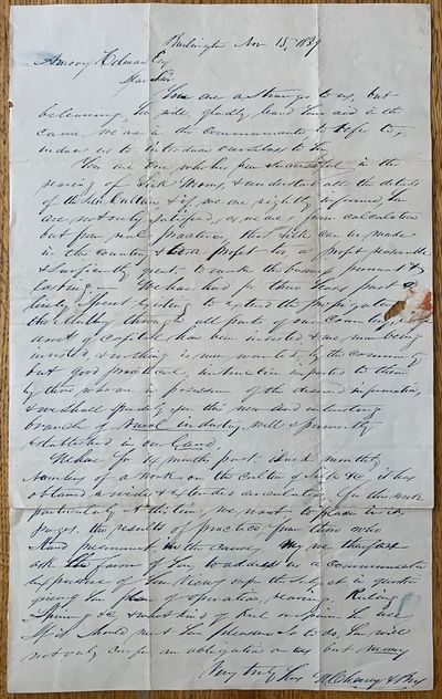 Autograph Letter Signed, Burlington, New Jersey, November 15, 1839, to Amory Holman, Bolton, Massachusetts
