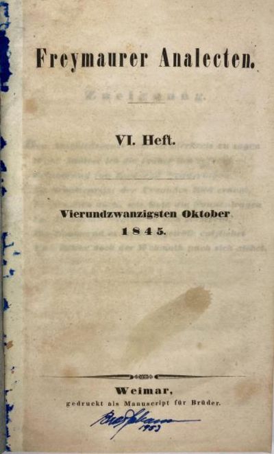 Freymaurer Analecten. VI. Heft.…