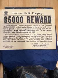 Poster from the Southern Pacific Company offering a $5,000 reward for information about the wrecking of the Streamliner "City of San Francisco" near Harney, Nevada.