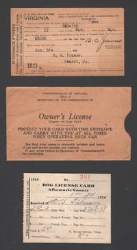 VIRGINIA OWNER'S LICENSE For 1923 with Dog Licence for 1924