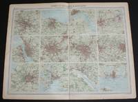 image of Plans of "Town of England & Scotland" from the 1920 Times Atlas (Plate 26) with Glasgow, Edinburgh, Hull, Newcastle, Liverpool, Manchester, Birmingham, Bradford and Leeds, Bristol, Plymouth, Southampton and Portsmouth