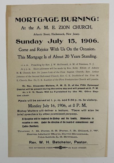 Mortgage Burning at the A.M.E. Zion Church, Atlantic Street, Hackensack, New Jersey