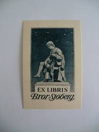 Exlibris für Bror Sjöberg. Motiv: Sitzende männliche Statue vor Sternenhimmel