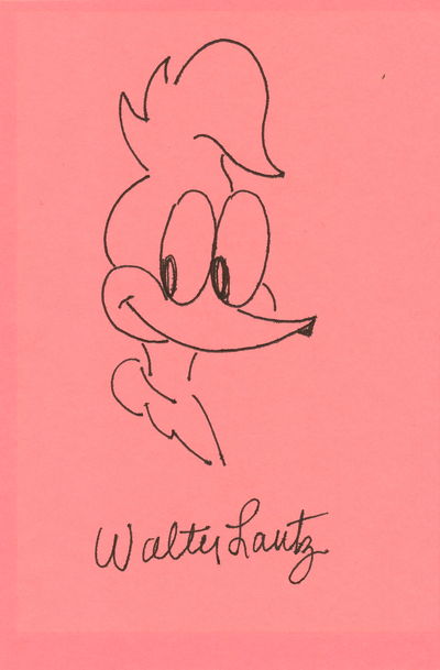 ORIGINAL ART SIGNED. Original Hand Colored Drawing Signed, oblong on pink 4 x 6 inch index card on the unlined side