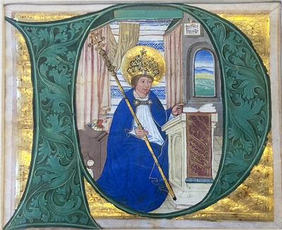 Large Historiated Initial Featuring Illuminated Miniature of a Pope