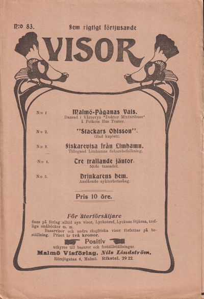 Fem rigtigt förtjusande visor. [Utg. av] Malmö…