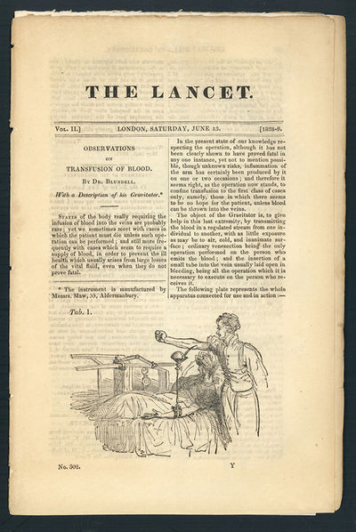 Observations on transfusion of blood. In The Lancet 2 (1828-29): 321-24