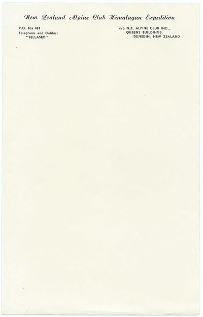 New Zealand Alpine Club Himalayan Expedition (Letterhead Stationery)