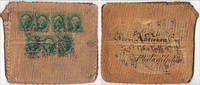 cover of 1857 - A GOLD MINER'S HAND-SEWN LEATHER "POKE" NO DOUBT USED TO MAIL GOLD DUST OR NUGGETS FROM CALIFORNIA TO PHILADELPHIA. Plus, an antique vial containing small gold nuggets and flakes