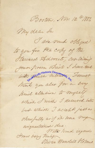 Oliver Wendell Holmes Sr. Gives Thanks For A Poem And A Compliment
