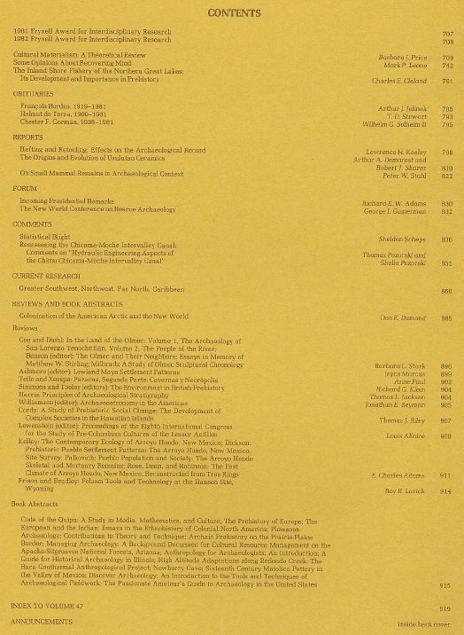 American Antiquity, Journal of the Society for American Archaeology Volume 47, Number 4