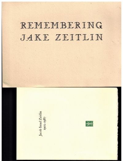 (Ephemera) Remembering Jake Zeitlin (Dinner Invitation of The Rounce & Coffin Club) Together with Jacob Israel Zeitlin, 1902-1987 (Memorial Service Program)