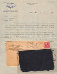 image of 1901 - "THINKING PERHAPS THAT YOU WOUD LIKE SOME MEMENTO . . . THAT HAD CONNECTION WITH THE FUNERAL OF MCKINLEY. . .." A piece of mourning cloth from the walls of the Stark County Courthouse rotunda where President McKinley's body lay in state before his funeral the following day
