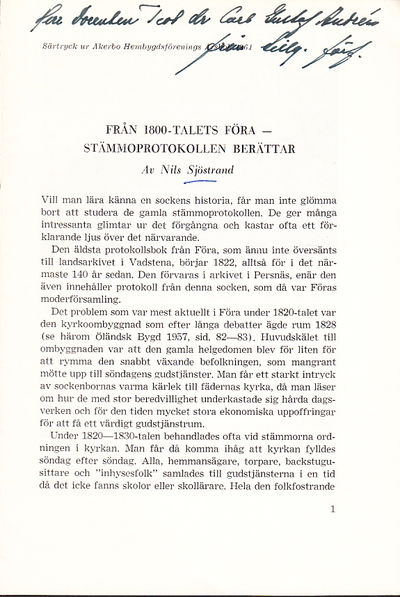 Från 1800-talets Föra - stämmoprotokoll berättar…