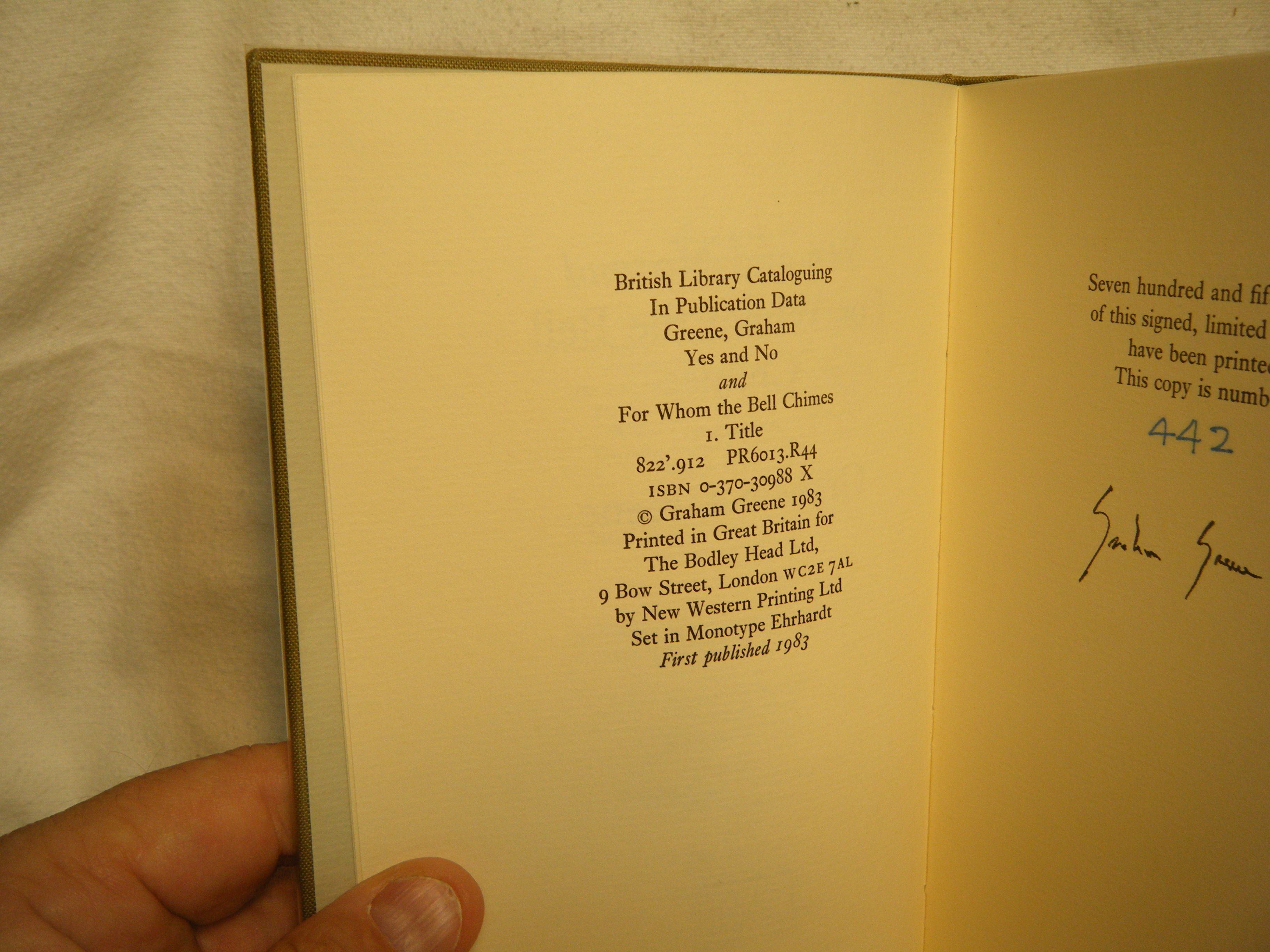 Yes and No ; And, for Whom the Bell Chimes by Graham Greene Hardcover