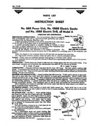 MILLERS FALLS No. 888 POWER UNIT; No. 0888 Electric Sander, No. 1888 Electric Drill - all MDL A Part list & Instructions