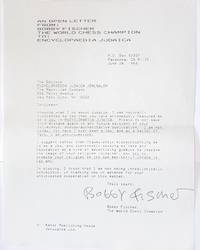 image of An open letter from: Bobby Fischer, the World Chess Champion to: Encyclopaedia Judaica