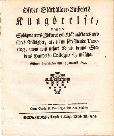 Öfwer-Ståthållare-Embetets Kungörelse, Angående…