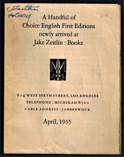 (Ephemera) A Handful of Choice English First Editions newly arrived at Jake Zeitlin: Books. April, 1935