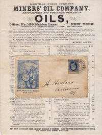 image of 1880 - "SPERM OIL - WINTER BLEACHED" Advertising broadside for Miners' Oil Company enclosed in its original illustrated mailing envelopE