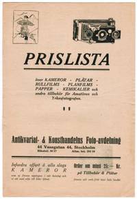 Prislista över kameror, plåtar, rullfilms, planfilms, papper, kemikalier och andra tillbehör...