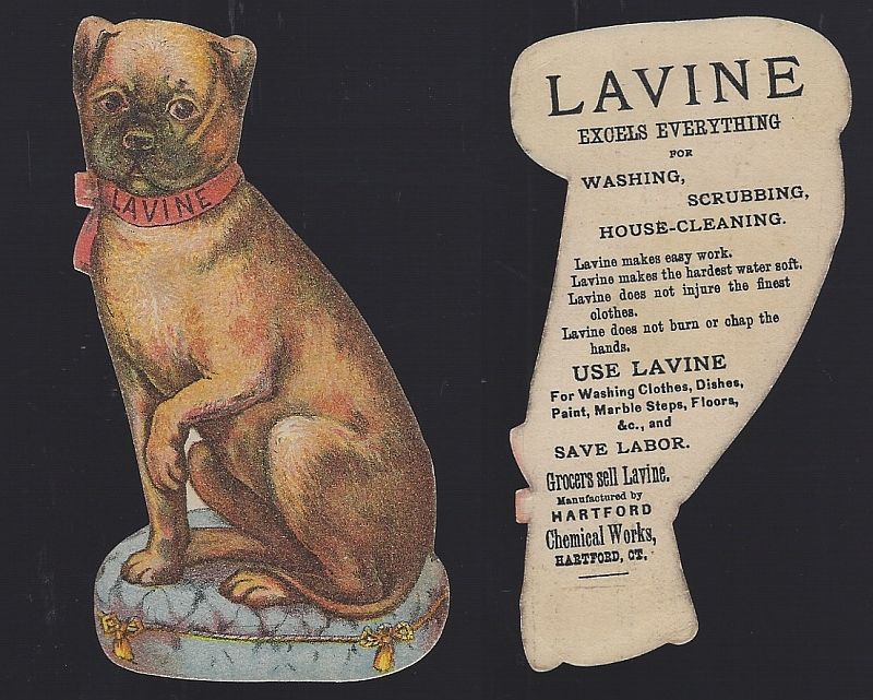 DOG DIE CUT VICTORIAN TRADE CARD FOR LAVINE WASHING SOAP