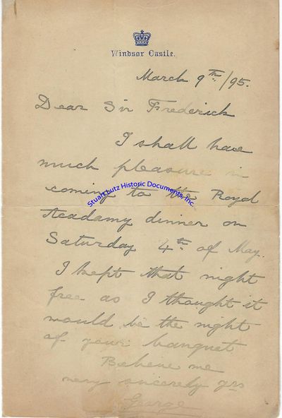 Hand-Written Letter By King George V Before His Reign To The President Of The Royal Academy Of Arts