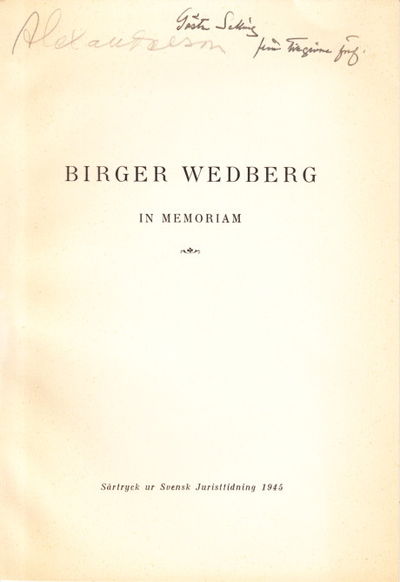Birger Wedberg in memoriam. Särtryck ur Svensk…